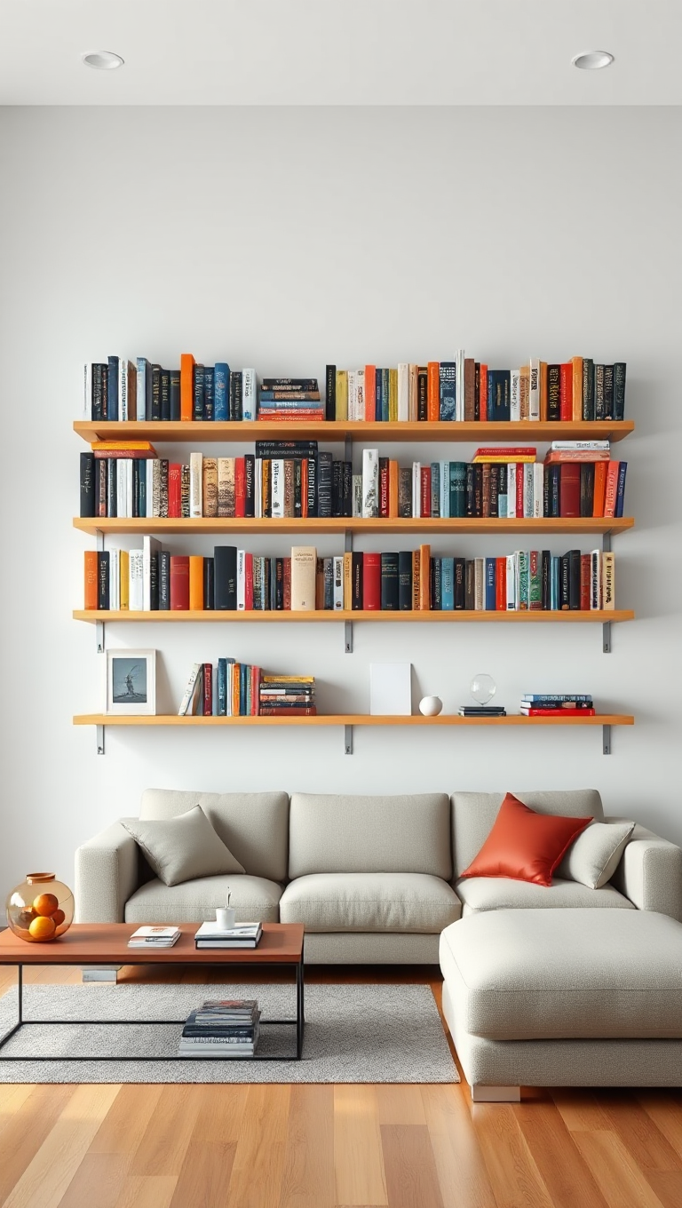 Modern Living Room with Normal Wall and Floor-to-Ceiling Bookshelf