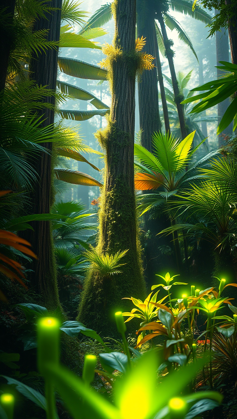 Lush Forest with Magical Plants and Gentle Glow