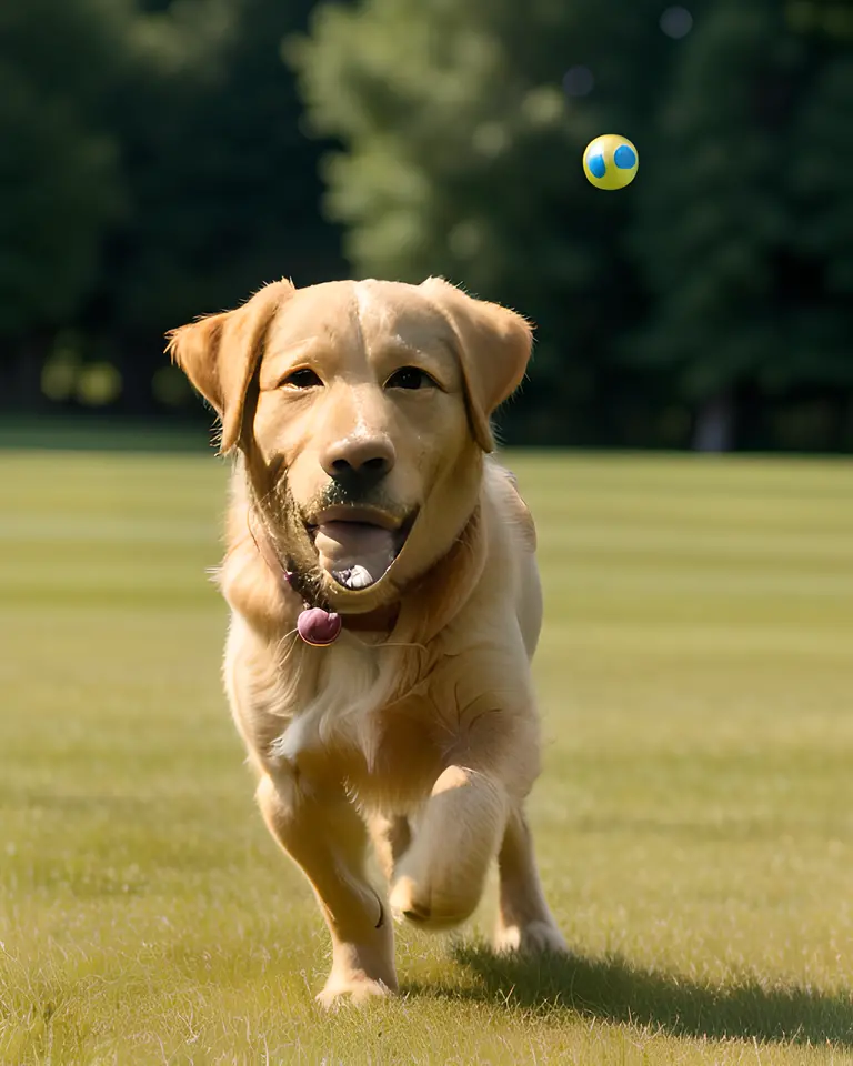 Dog's Joyful Playtime in Lush Green Meadow Sunny Day