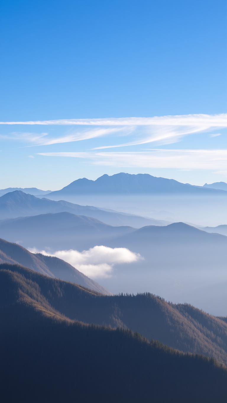 Mountain Range at Sunrise with Transparent Misty Fog