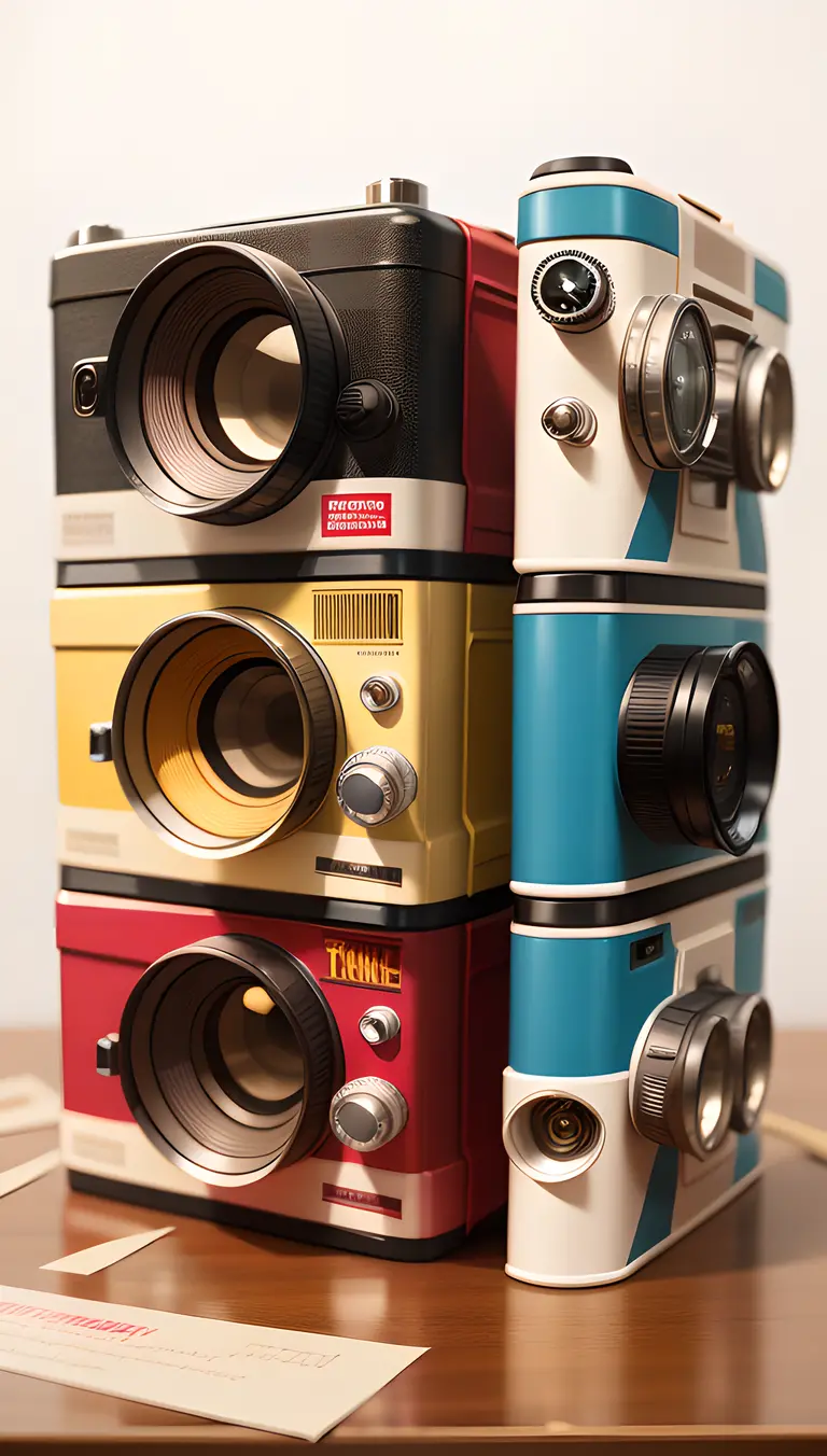 Vintage Movie Box with Classic Film Cameras Background