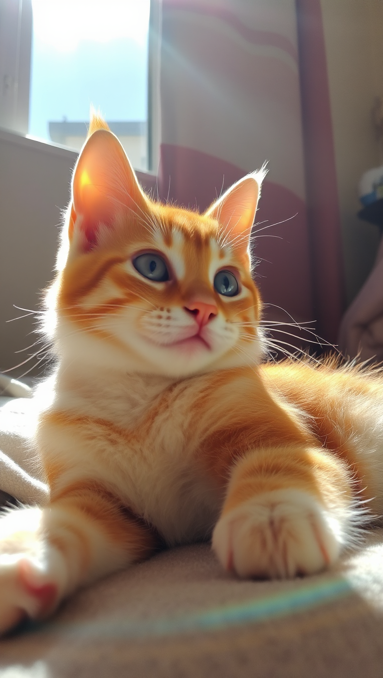 Beautiful Cat Lounging in Sunbeam's Golden Glow