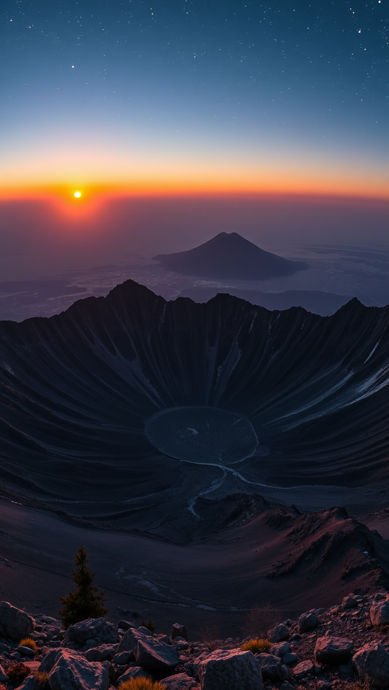 Olympus Mons Caldera Panorama at Sunset