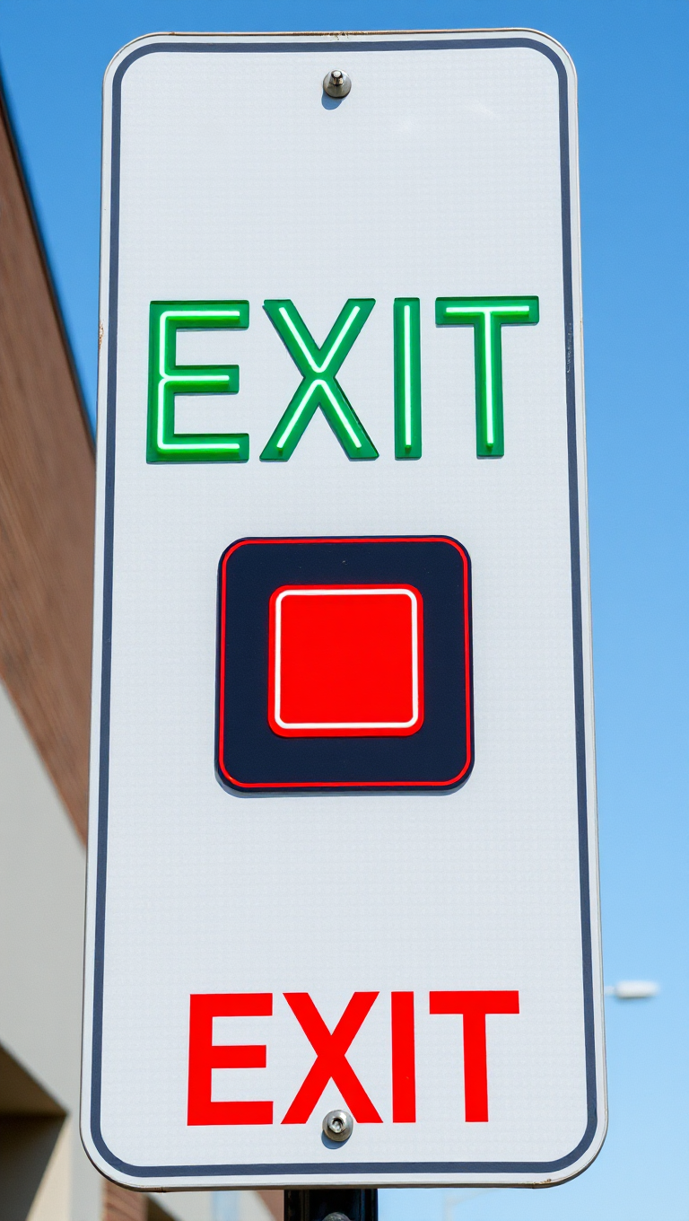 Retro-Style Street Sign with Neon Square Exit Icon Transparent