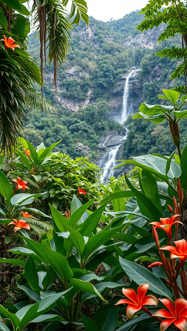 Dense Terreno Jungle with Lush Foliage and Waterfall