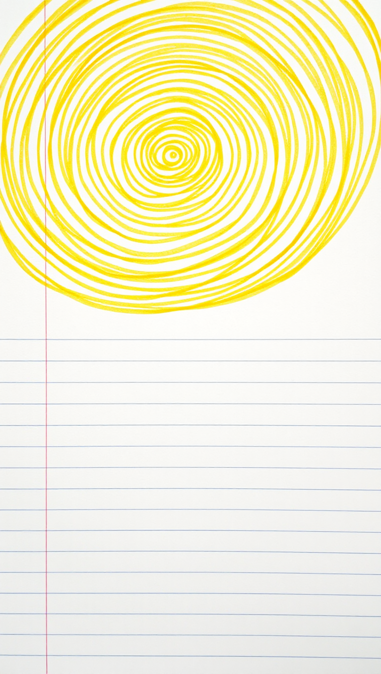 Dynamic Yellow Spiral Pattern on Notepad with Faint Lines