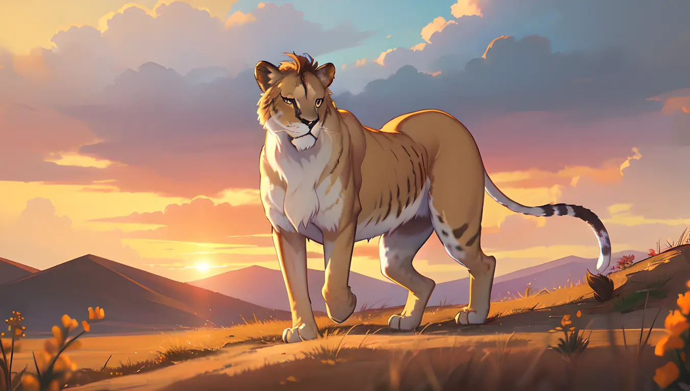 Golden Lioness Roams Sunset Savannah Scene