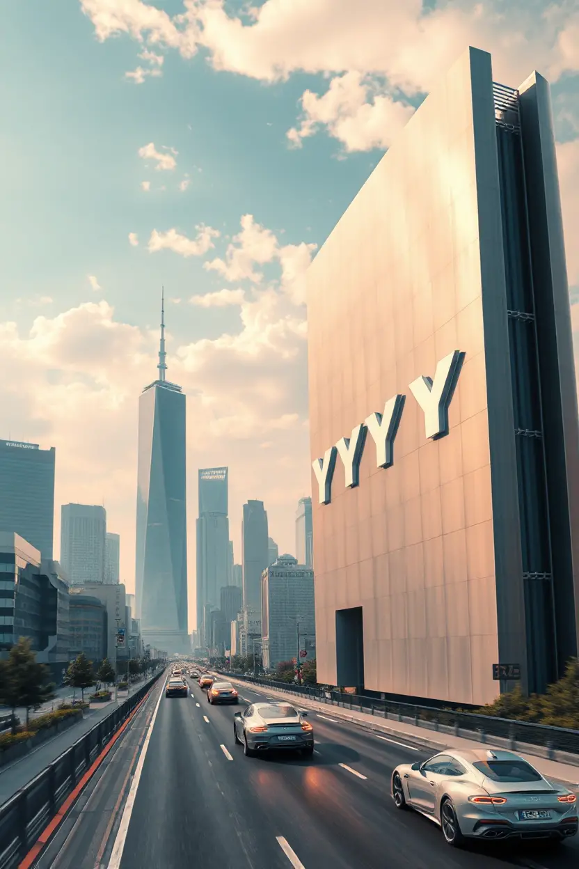 Futuristic Cityscape with Year Marked on Skyscraper