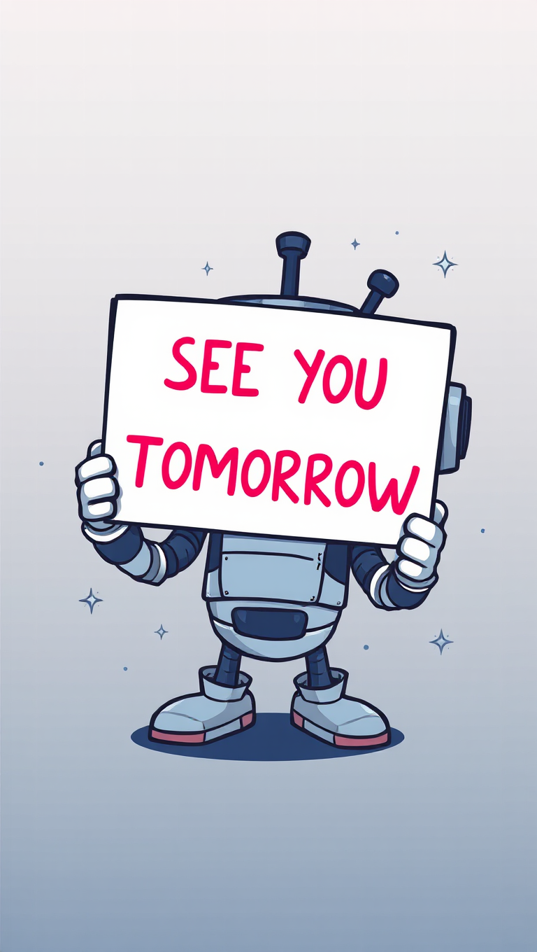 Robot Holding Sign with Transparent Background and Tomorrow