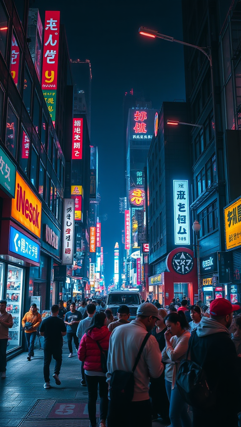 Neon City Street with Fast-Paced Hip-Hop Soundtrack