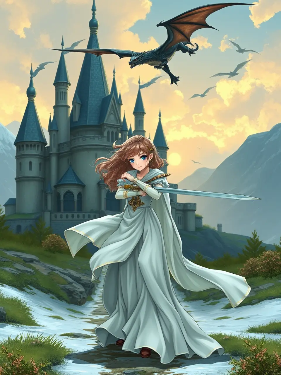 Gril's Medieval Quest with Sword and Dragon