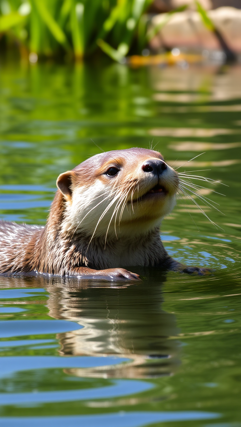 Otter's Glistening Fur in Serene Lake Surroundings