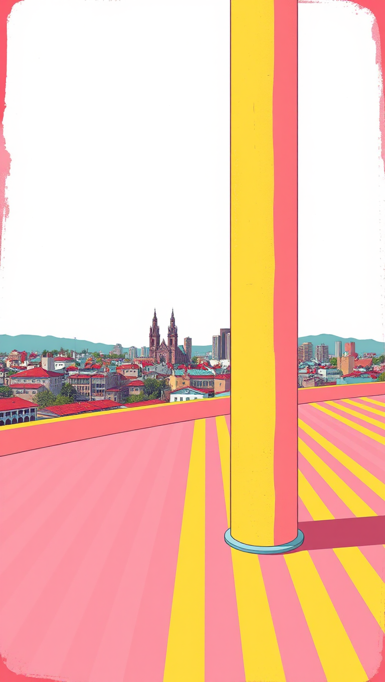 Pink Yellow Retro Background Cityscape Illustration