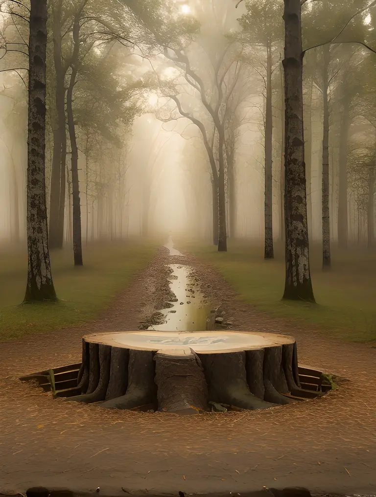 Serene Forest with "xxxx" Etched into Ancient Tree Image