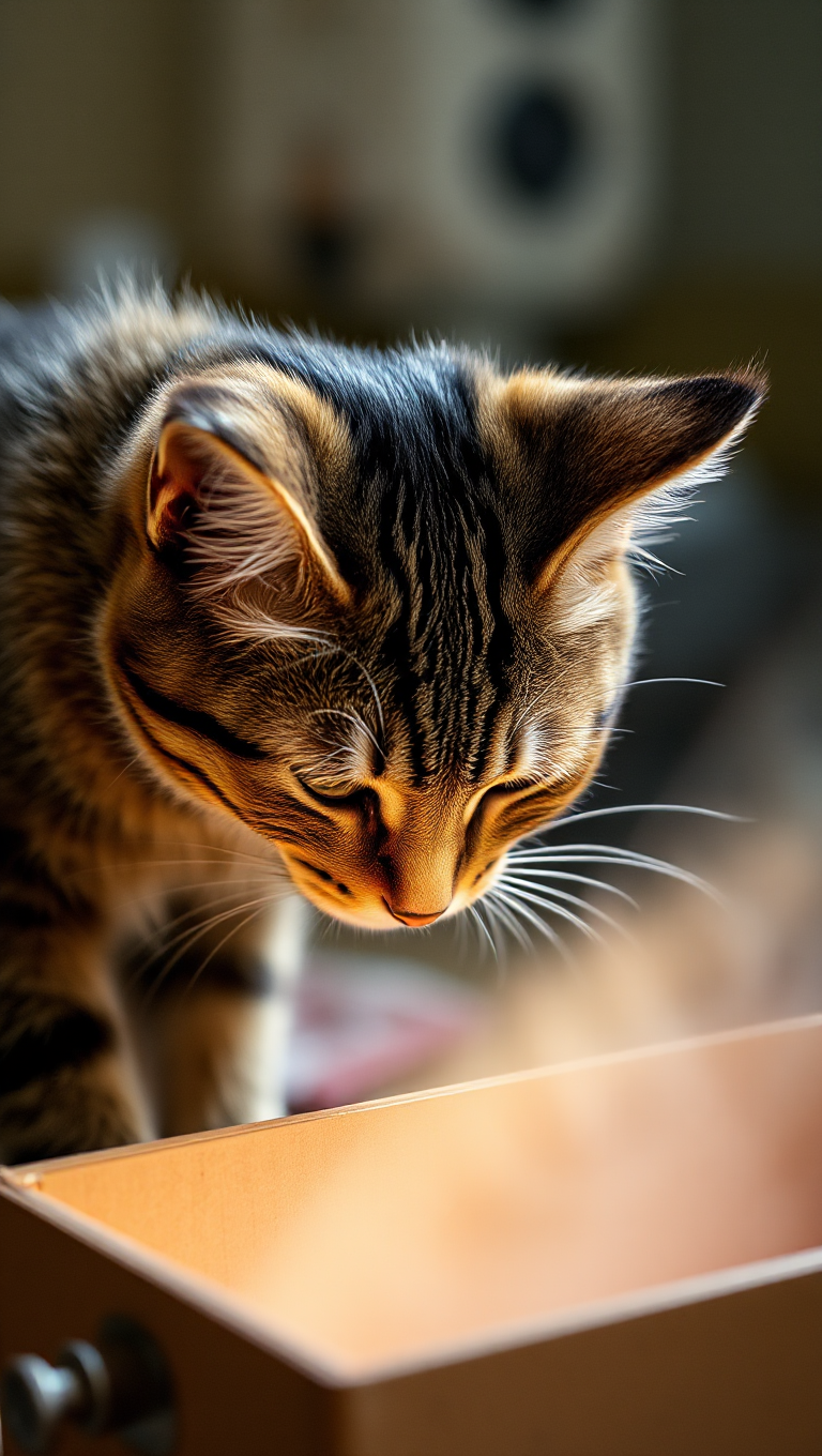 Curious Cat Sniffing Mysterious Box's Contents