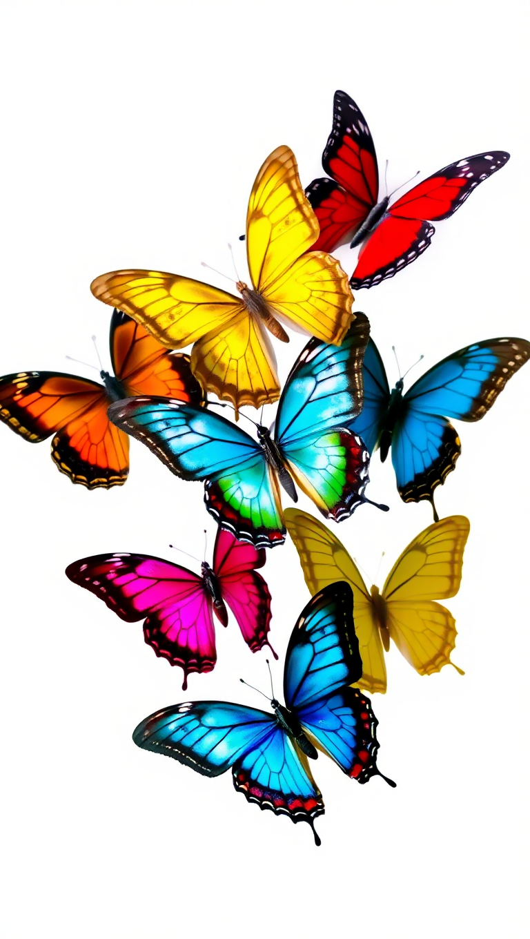 Colorful Butterflies in Mid-Hop on Transparent Background