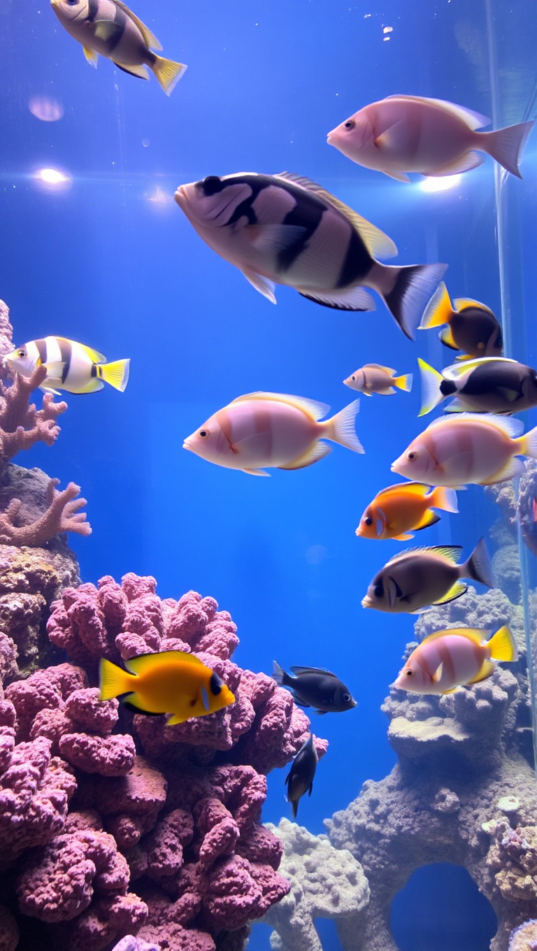 Realistic Aquarium Background with Detailed Coral Reef and Harmony Fish