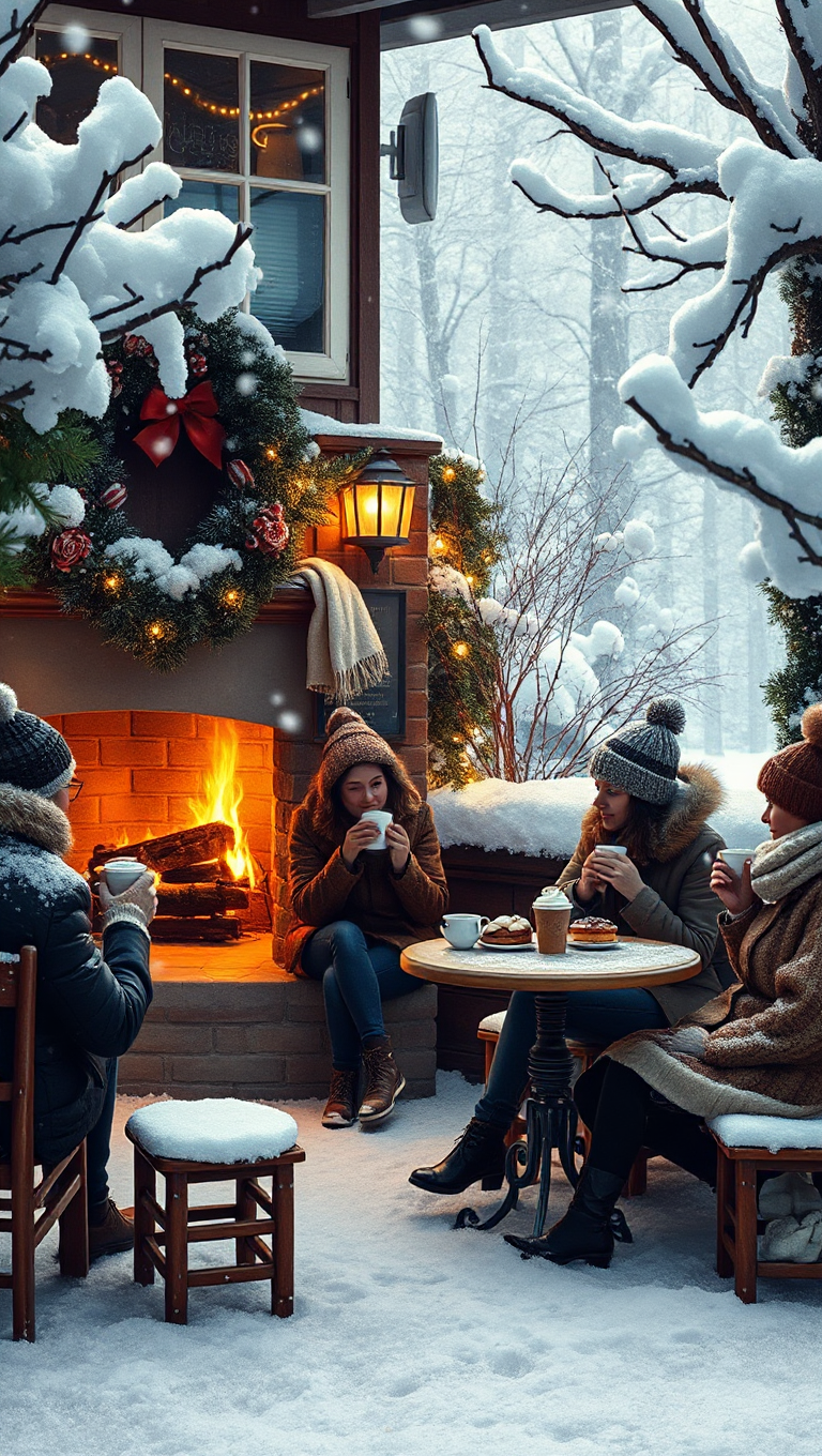 Cozy Café Scene with Friends and Hot Chocolate