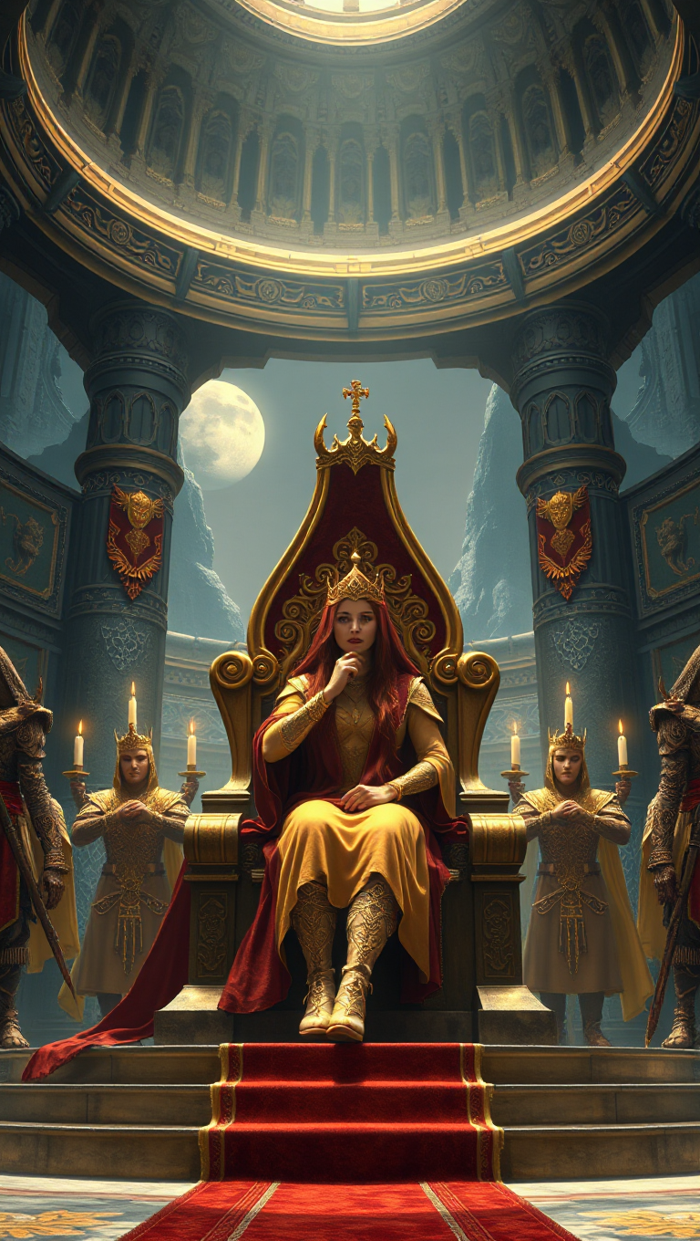 Queen Marika on Throne with Ancient Elden Ring Architecture