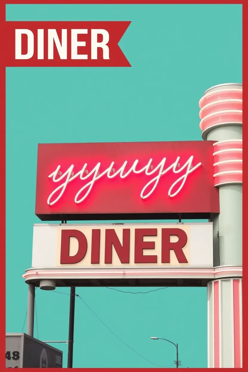 Vintage Diner Sign with Bold, Cursive Year