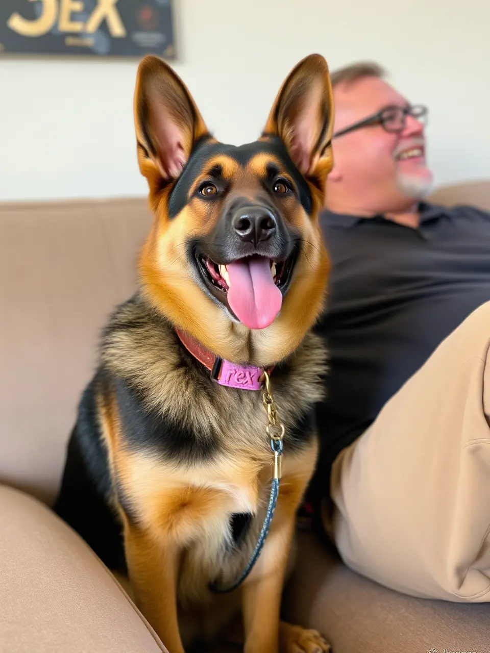 German Shepherd Dog Sits Proudly Beside Owner Rex