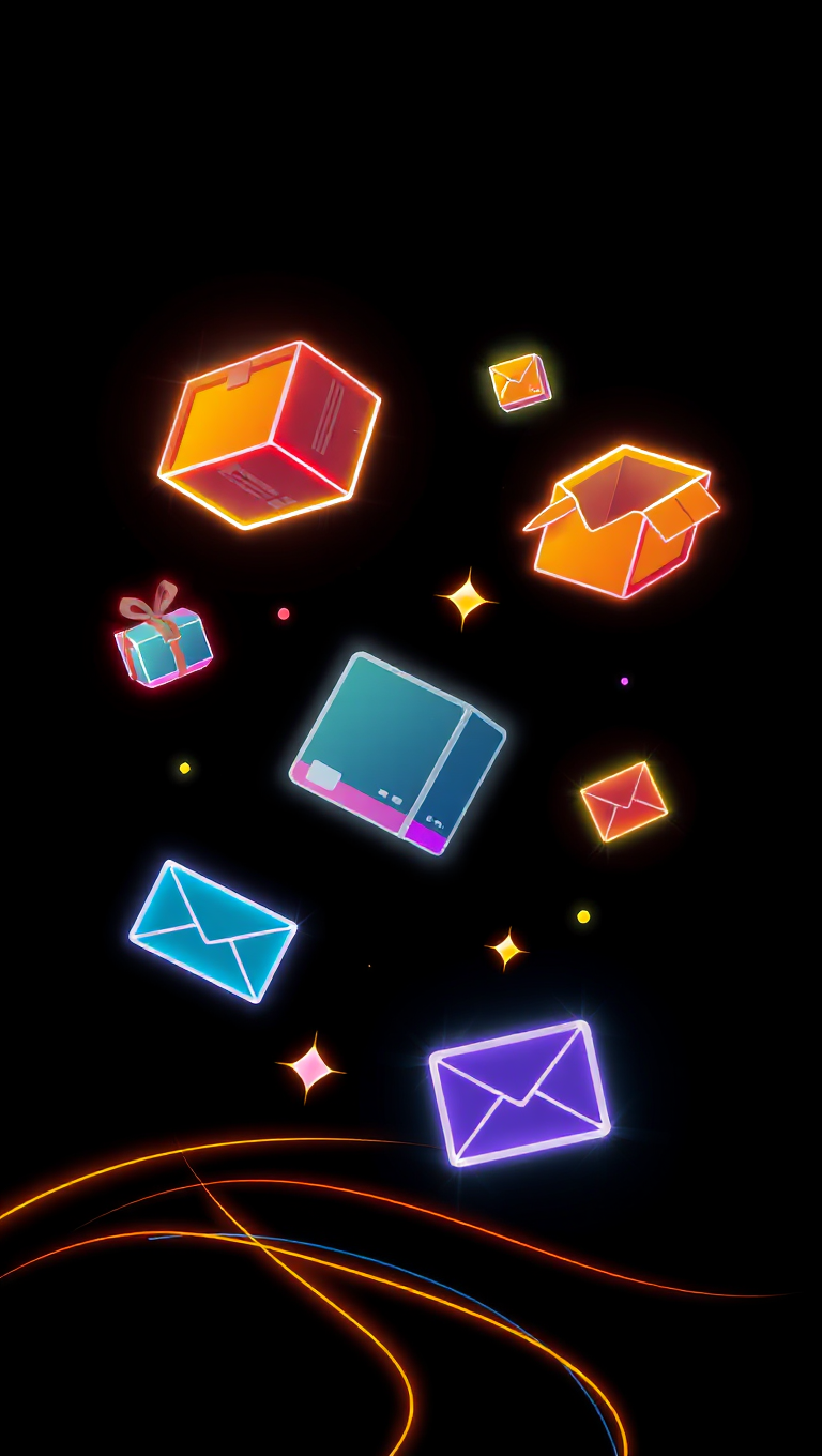 Neon-Glowing Delivery Icons in Mid-Air