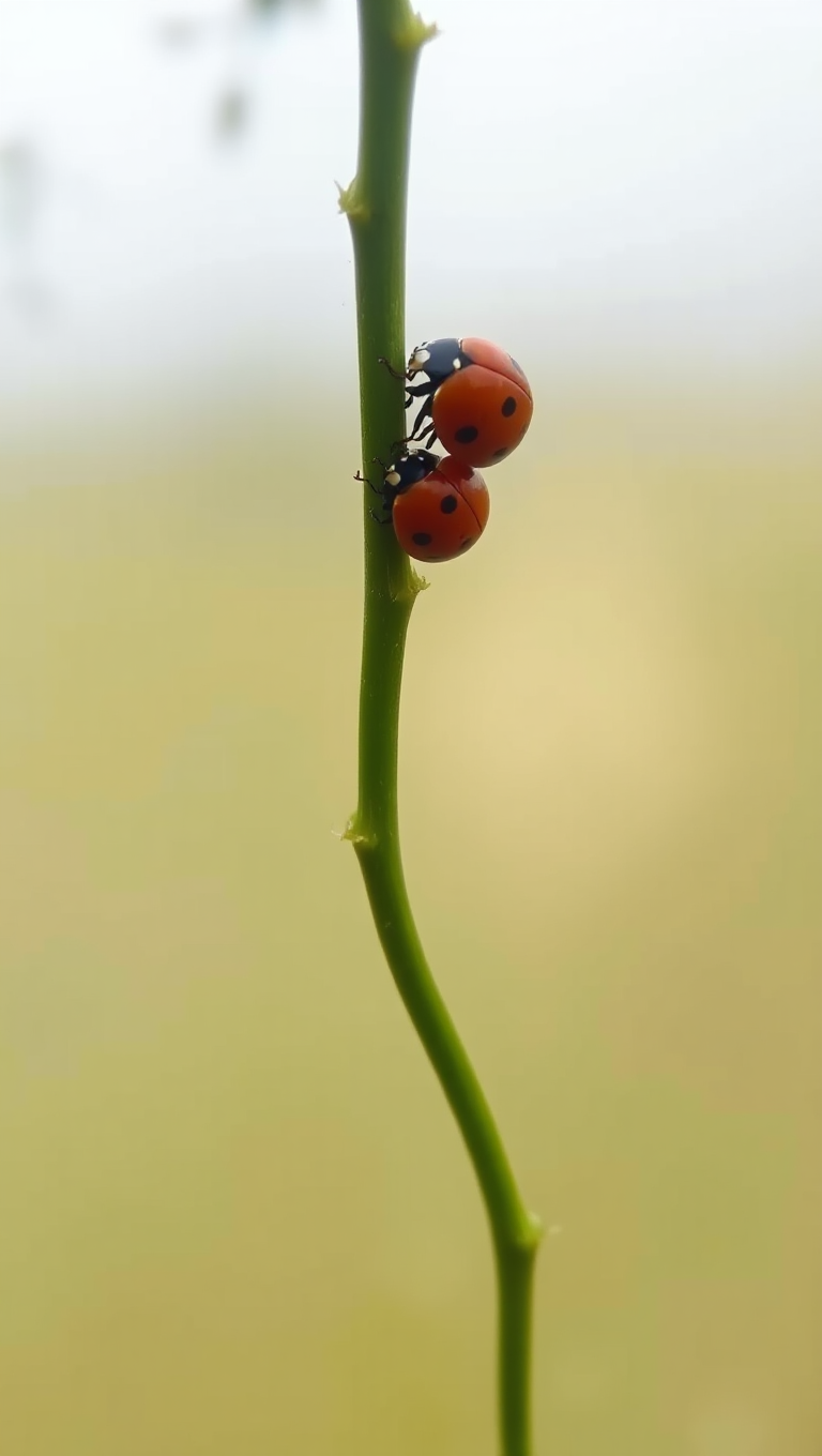 Ladybug Crawling on Winding Vine with Gradating Background