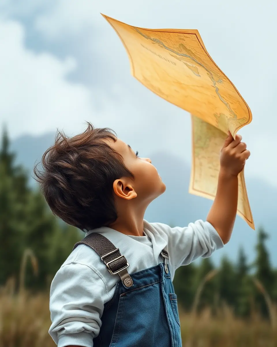 Child Searches for Mythical Place on a Map