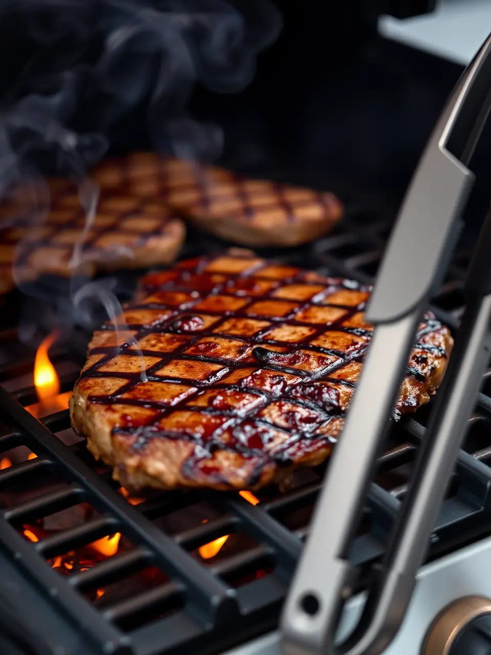 Sizzling Steak on Gas Grill with Savory Aroma