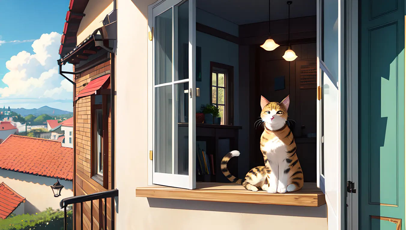 Cat's Curious Gaze at Sunny Day Scene