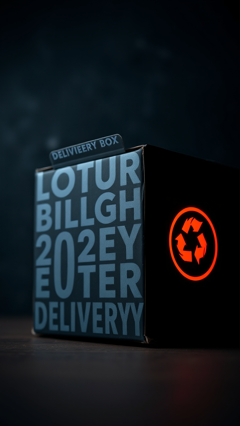 Neon-Lit Black Delivery Box with Subtle Glow