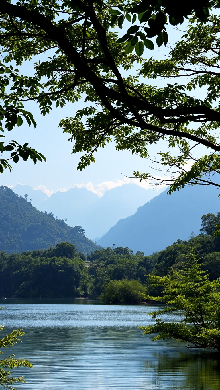 Serene Terreno Background with Misty Mountain Range