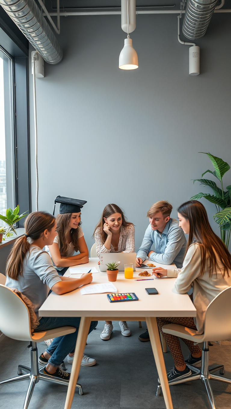 Trendy Educational Workshop with Cool Grey Background and Cityscape