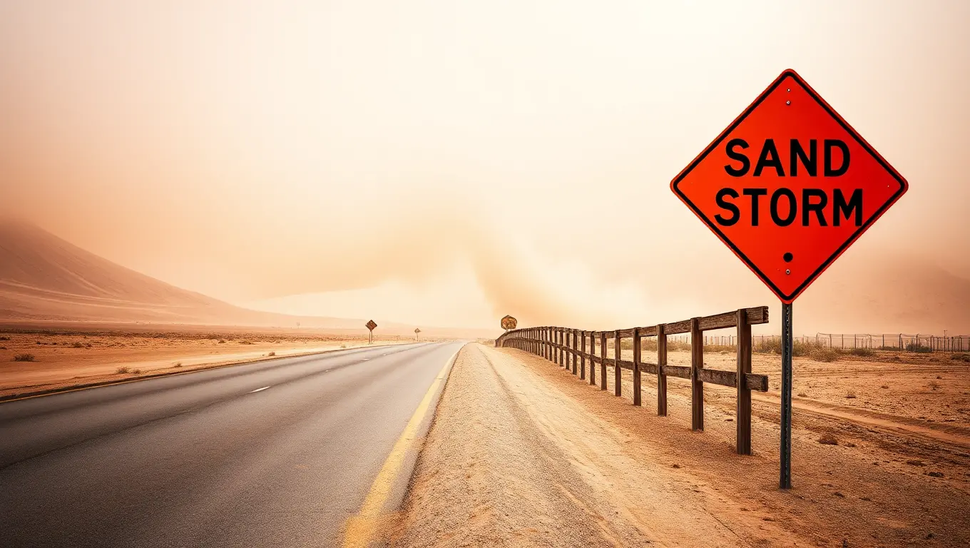 Travel Warnings: Sandstorm Approaching on Deserted Highway
