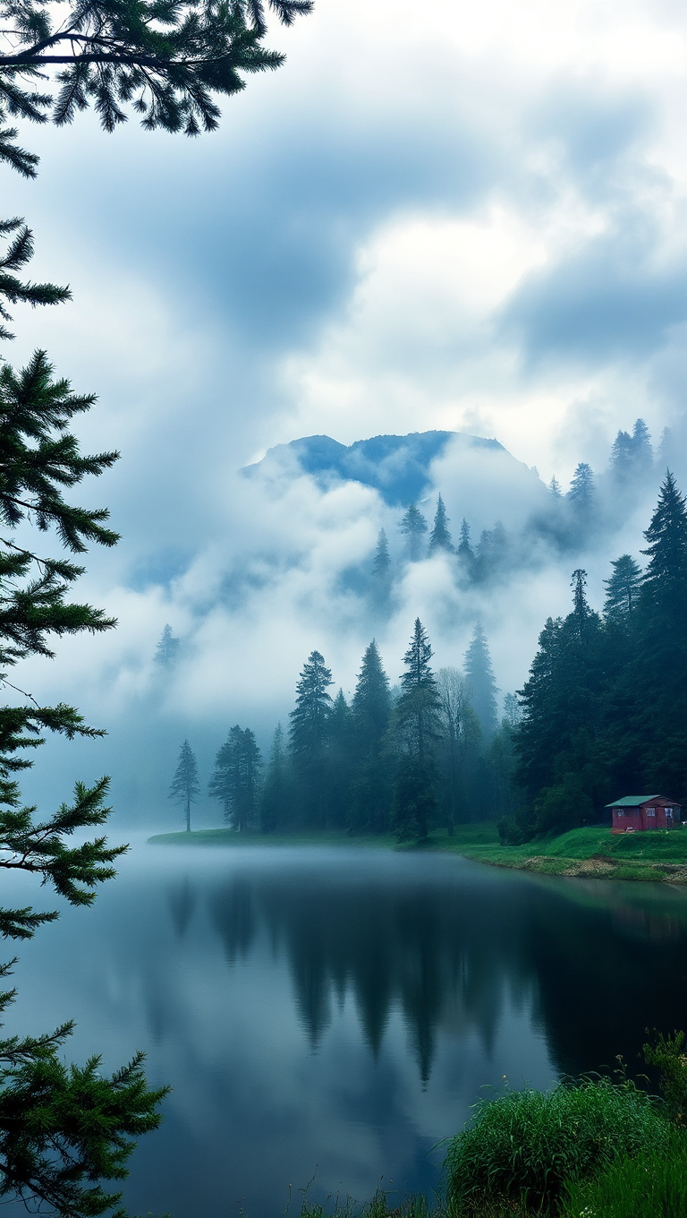 Serene Nature-Inspired Wallpaper with Misty Forest or Peaceful Lake