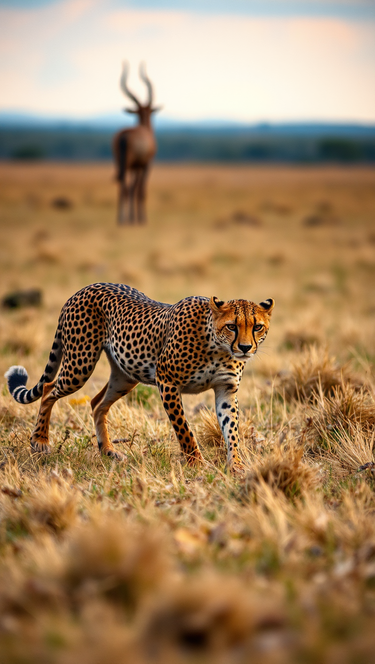 Sleek Cheetah Stalks Prey Across African Plains