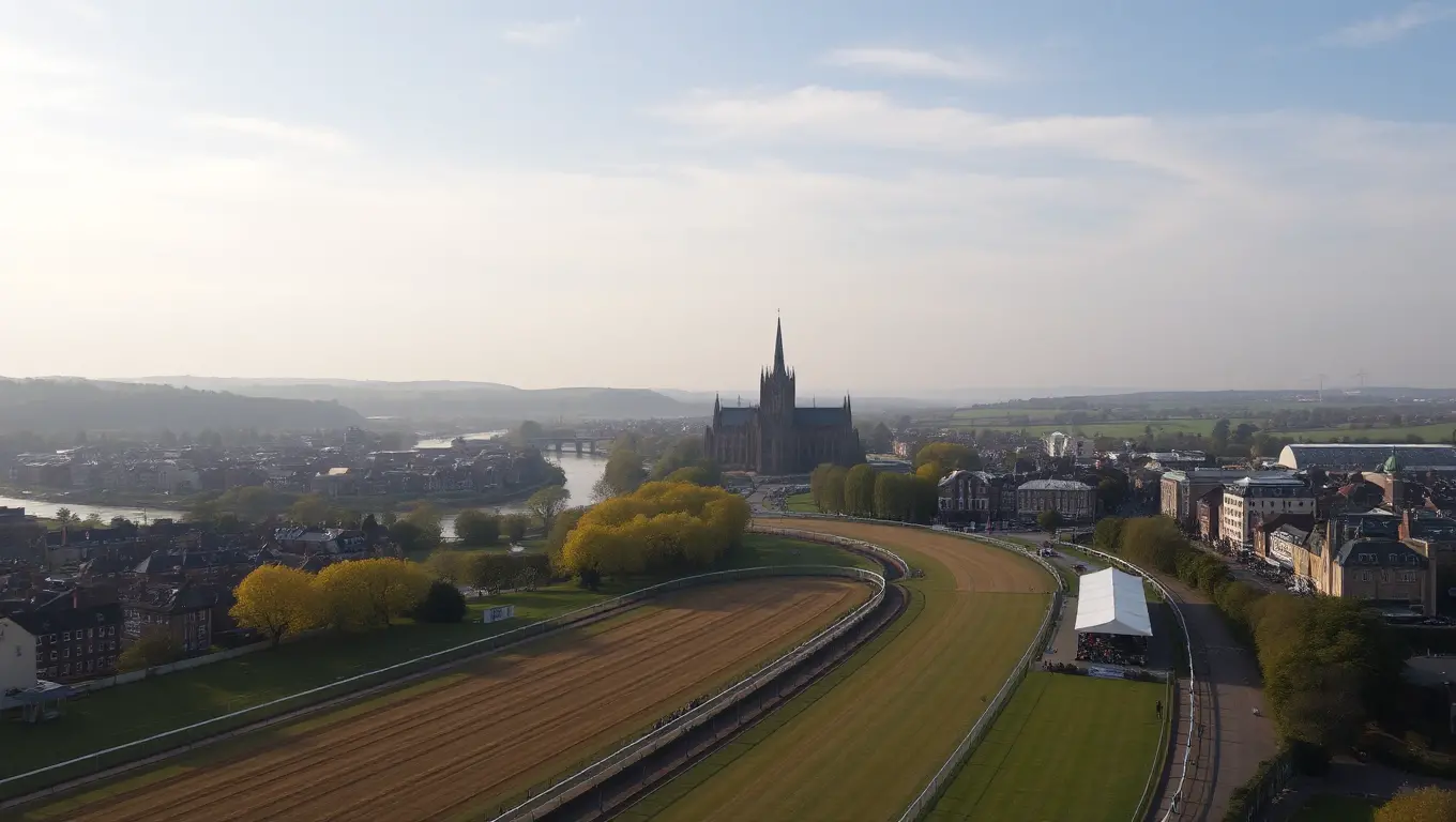 Chester Races: Scenic Aerial View of River Dee and Cathedral