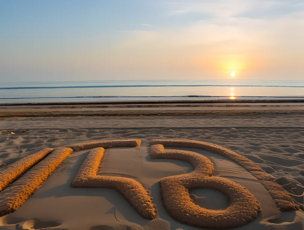 Friends play volleyball on beach with "abcdefg" written in sand.