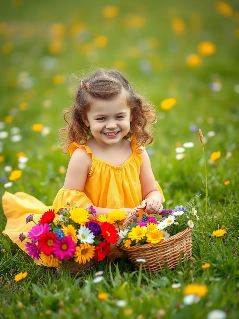 Girl's Whimsical Afternoon in a Lush Green Meadow